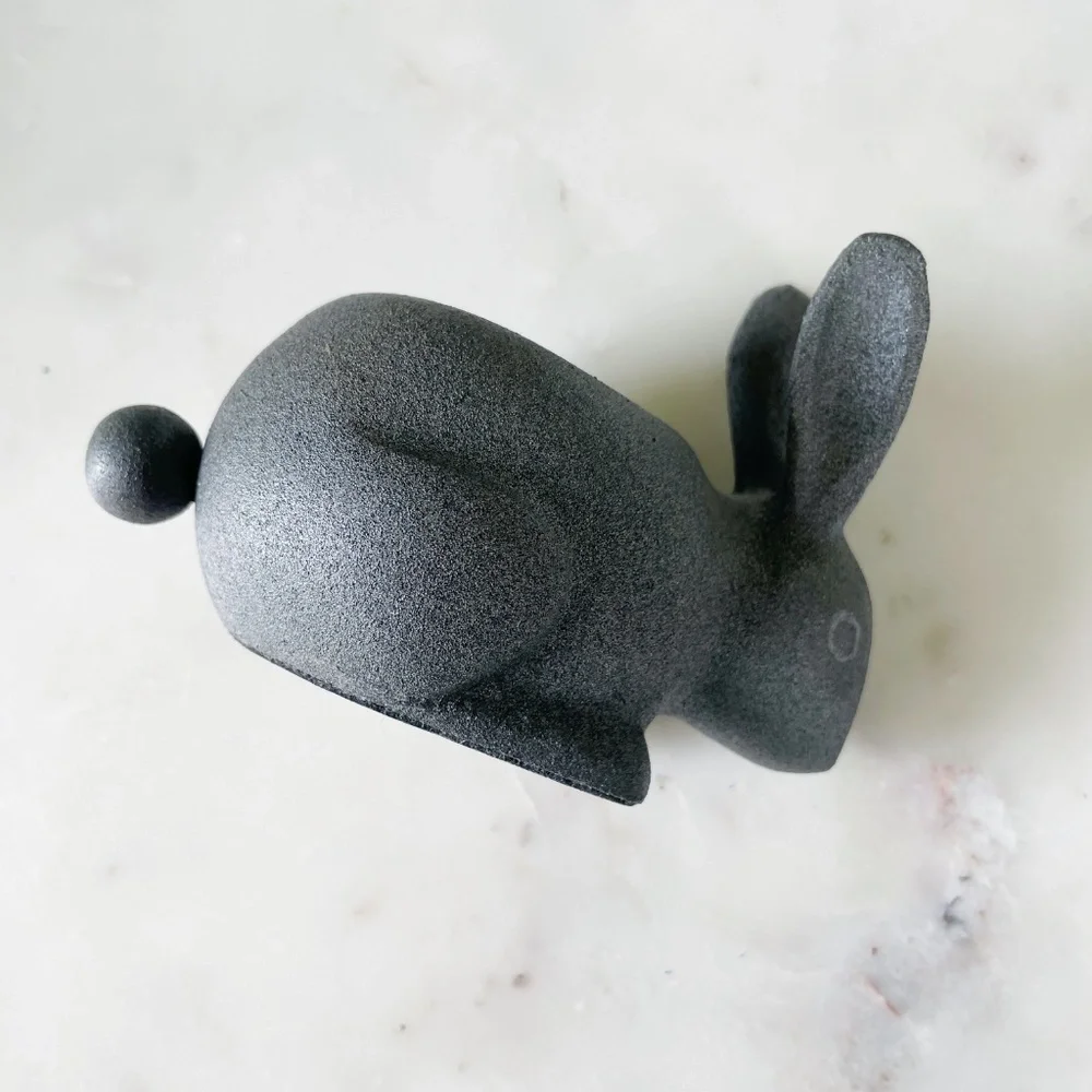 Crate & Barrel Gray Stone Bunny Rabbit Tea Light Candle Holder